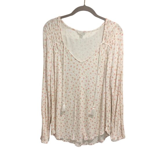 Lucky Brand Tops - Lucky Brand Womens Calico Floral Cottagecore V Neck Tie Front Long Sleeve Top L